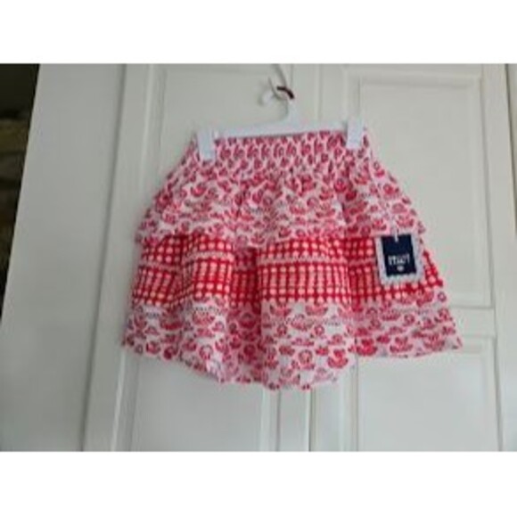 Roberta Roller Rabbit Dresses & Skirts - Roller Rabbit Skirt Red Floral Ruffle Skater Elastic Waist Cotton Womens XS -NEW